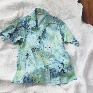 Vintage Lanvin 70s Marbled Silky Poly Blouse Button Down